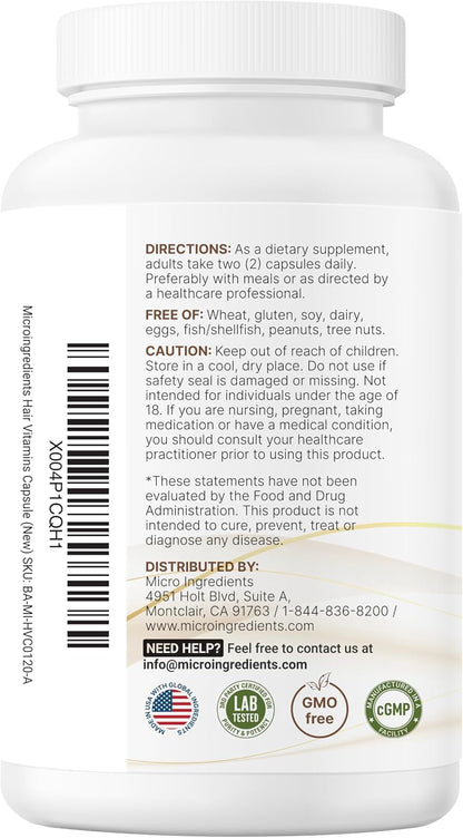 Micro Ingredients Hair Vitamins Complex, 120 Capsules