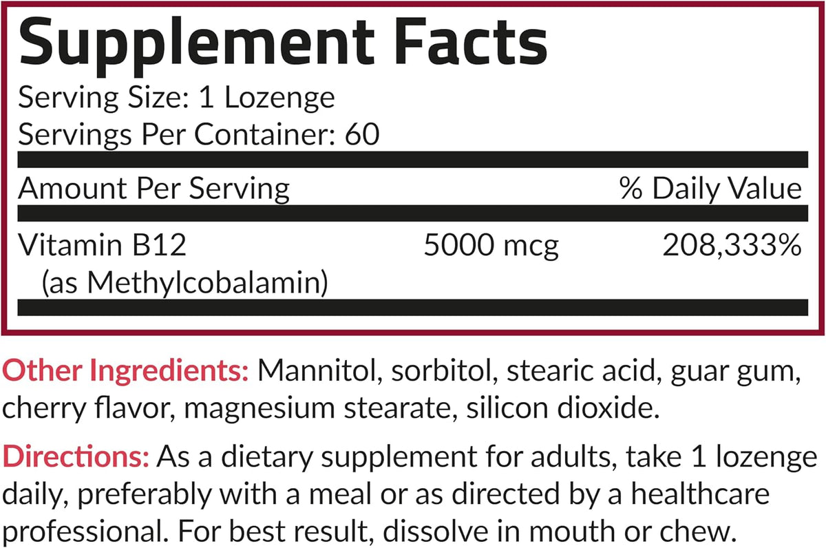 Futurebiotics Methyl B12 5000 mcg Vitamin B12 Methylcobalamin, Cherry Flavour, Non-GMO, 60 Vegetarian Lozenges - görsel 8