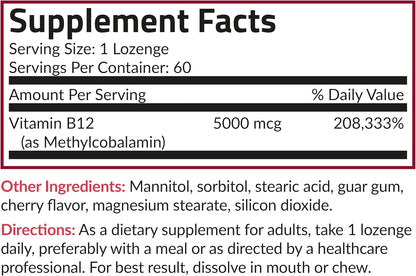 Futurebiotics Methyl B12 5000 mcg Vitamin B12 Methylcobalamin, Cherry Flavour, Non-GMO, 60 Vegetarian Lozenges