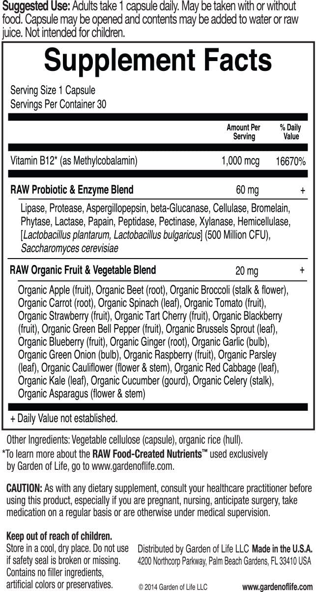 Garden of Life Vitamin Code RAW B-12 1000 µg - 30 Vegetarian Capsules - görsel 2