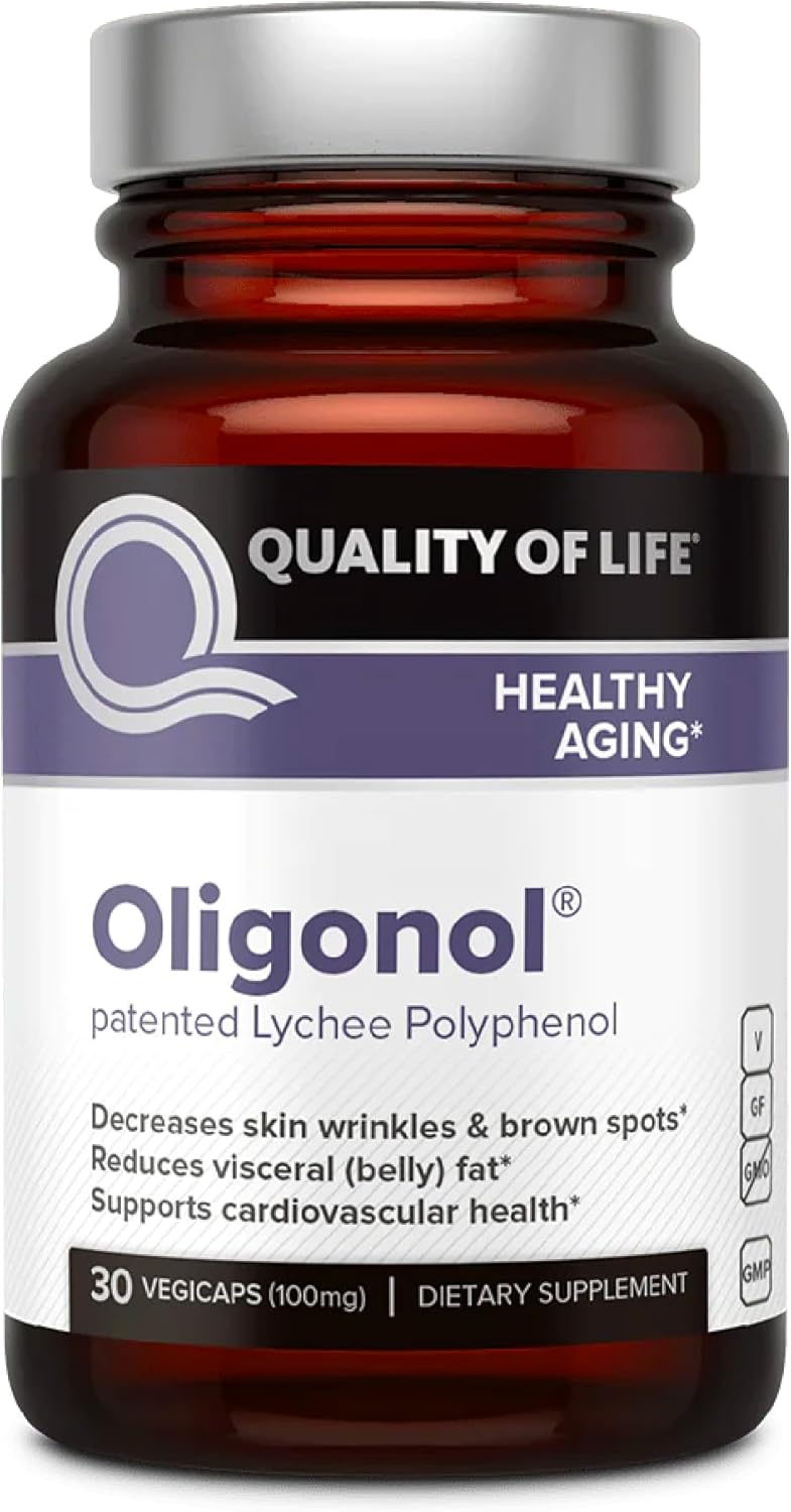 Quality of Life Oligonol Premium Anti Ageing Supplement - Promotes Cardiovascular Health, Circulation & Youth - Lychee Fruit Extract - 30 Vegicaps - görsel 1