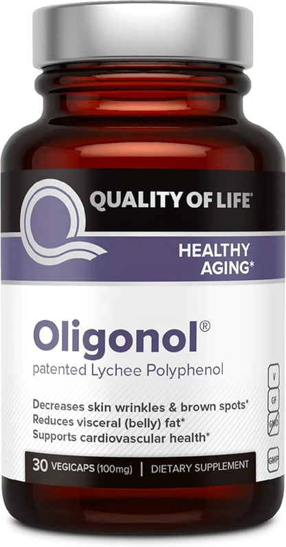 Quality of Life Oligonol Premium Anti Ageing Supplement - Promotes Cardiovascular Health, Circulation & Youth - Lychee Fruit Extract - 30 Vegicaps