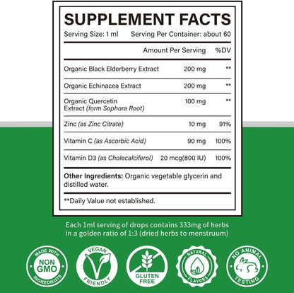 Cofure Zinc Quercetin Vitamin C D3 Liquid Immune Support with Organic Echinacea and Elderberry