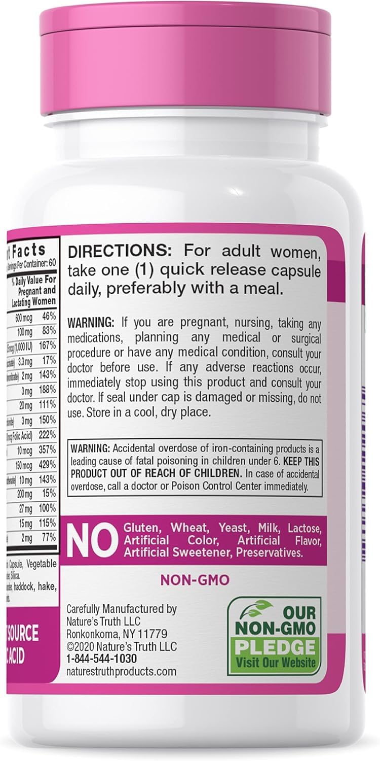 Prenatal Vitamins with Folic Acid - 60 Capsules (Pack of 2) by Nature's Truth - görsel 6