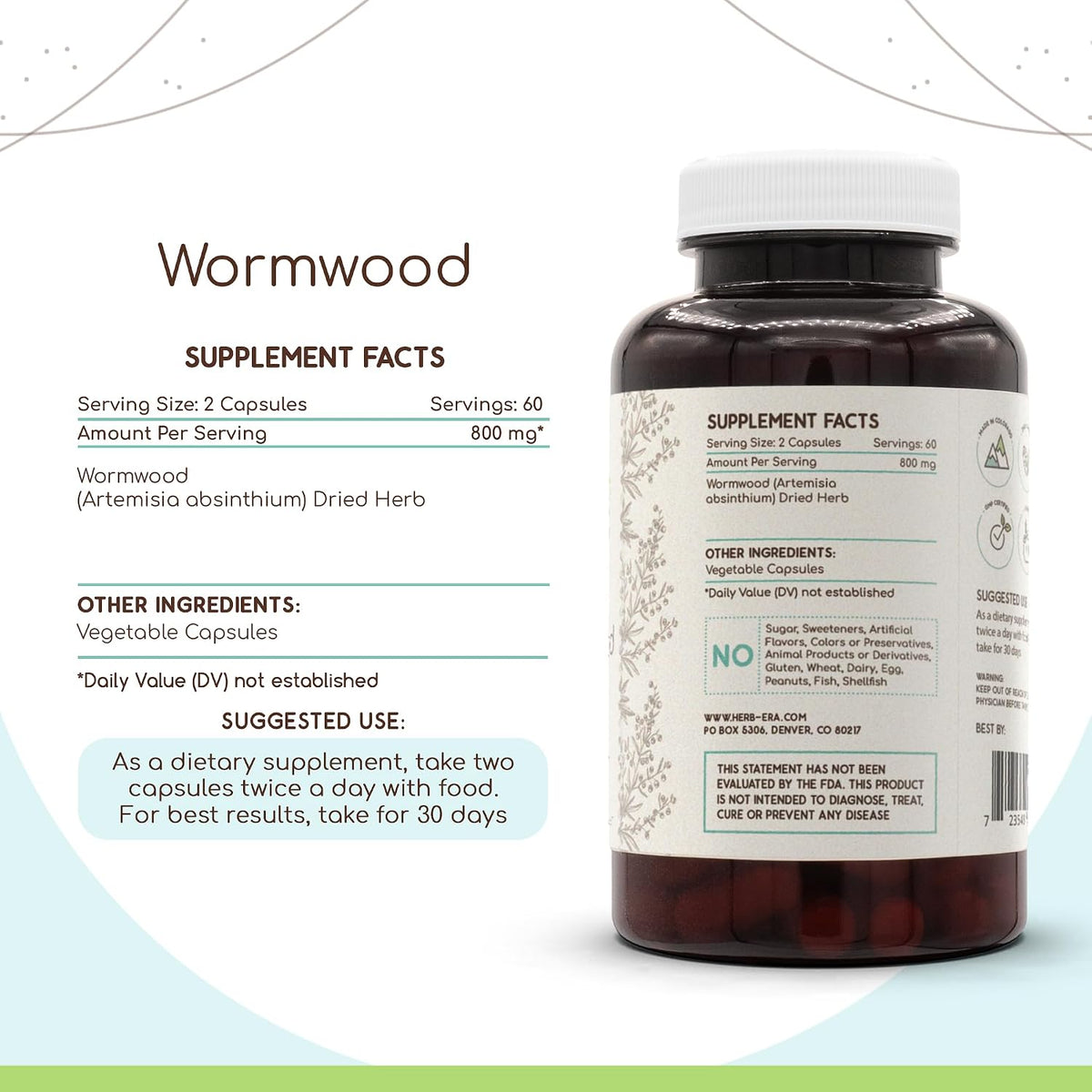 HerbEra Wormwood 120 Capsules, 400 mg - Dried Herb Supplement - görsel 3