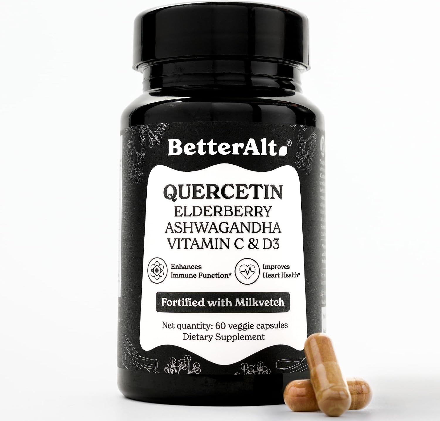 Better Alt Quercetin Capsules - 100mg Quercetin with Elderberry, Ashwagandha & 11 Potent Ingredients - görsel 1