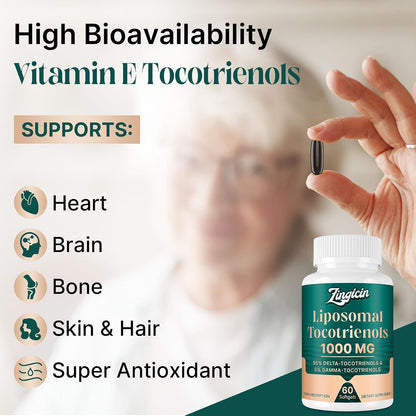 Vitamin E Tocotrienols – Liposomal Tocotrienol Supplement 1000mg – Highly Absorbable Delta and Gamma Tocotrienols for Immune and Antioxidant Support – 120 Softgels