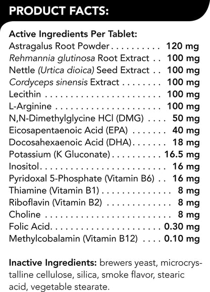 VetriScience Kidney Health Chewable Tablets for Dogs - Renal Support with Astragalus, Rehmannia, Nettle Seed & Cordyceps, 60 Tablets
