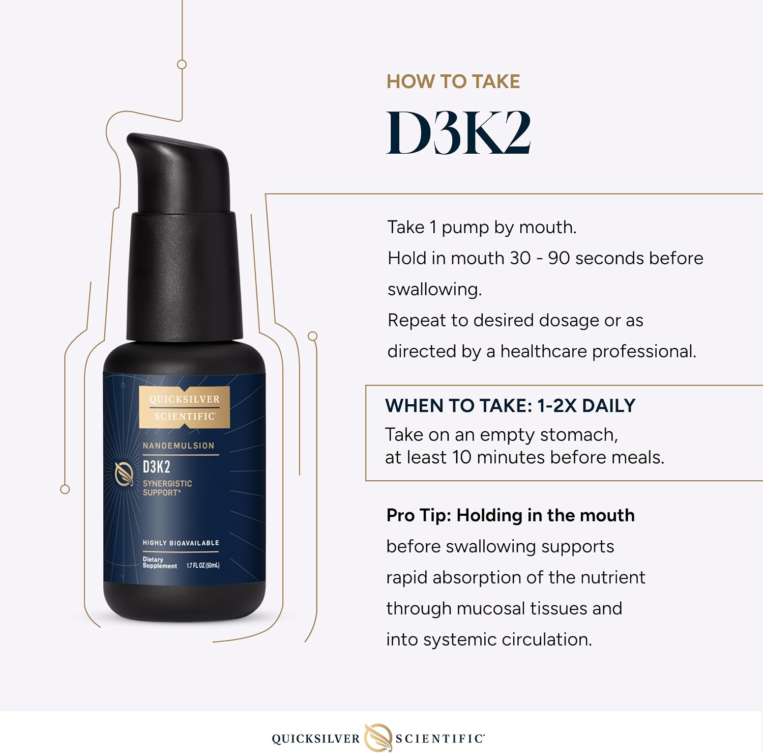 Quicksilver Scientific Nanoemulsified D3K2 - Liquid Vitamin D3 + K2 MK7, 2500 IU D3, 90 mcg K2, 50 ml - görsel 6