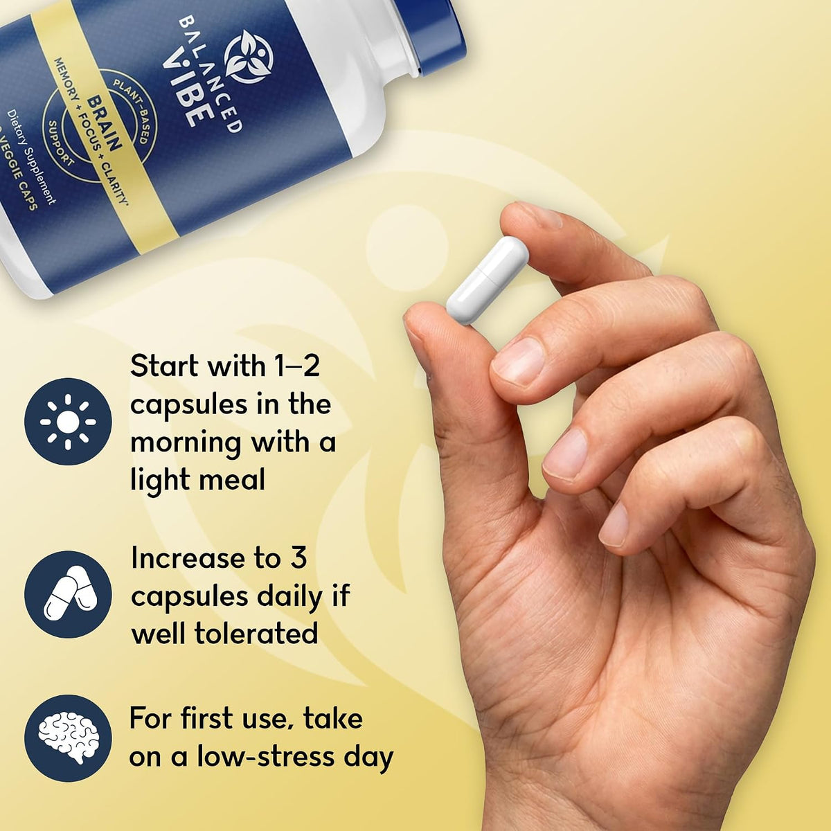 Balanced Vibe Brain Supplement 8 in 1 with Lion's Mane, Bacopa, Rhodiola, Ginkgo – Non-Stimulant, Organic, Vegan, GMP Certified, 90 Capsules - görsel 7