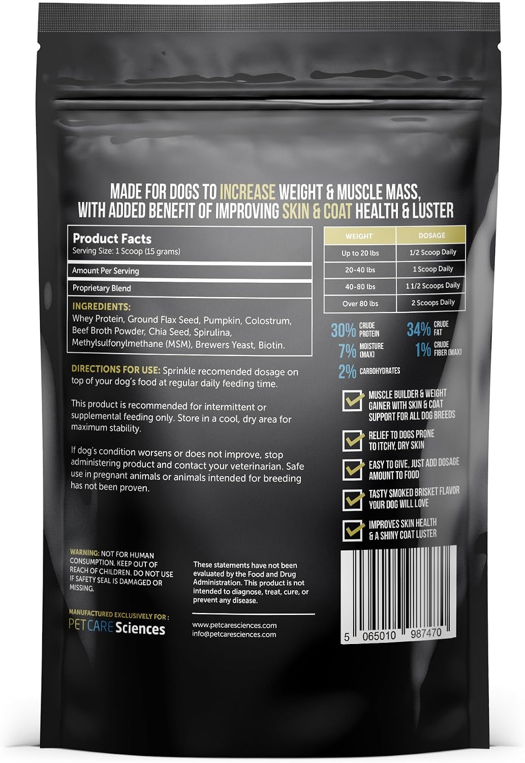 PET CARE Sciences Dog Weight Gainer with Skin & Coat Support - Weight Gain Supplements for Dogs - Canine Muscle Builder - Protein Powder - High Calorie Food Supplement - 90 Servings - görsel 9