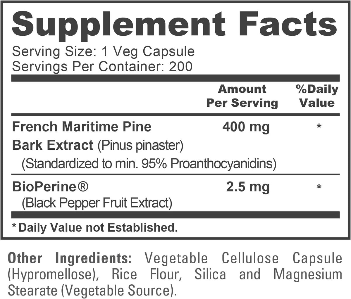 NusaPure French Maritime Pine Bark Extract 400mg - 200 Veggie Capsules with Bioperine, Non-GM, Vegan - görsel 4