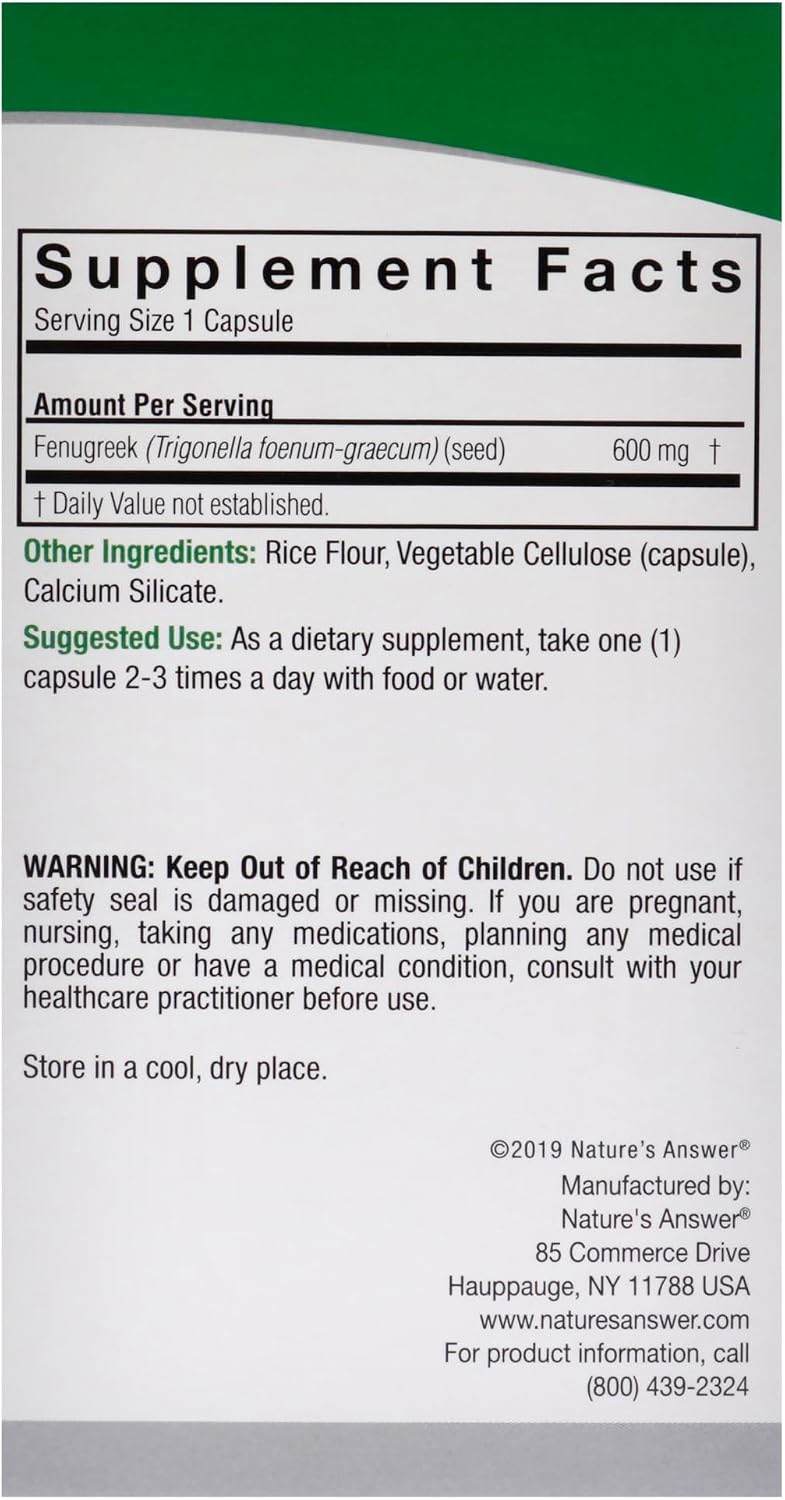 Nature's Answer Fenugreek Seed Supplement – Traditionally Used for Wellness – Non-GMO, Gluten-Free & Vegan (90 Capsules) - görsel 7