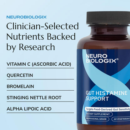 Neurobiologix Gut Histamine Support – Digestive & Immune Support with Vitamin C, NAC, Bromelain & Quercetin (60 Vegetarian Capsules)