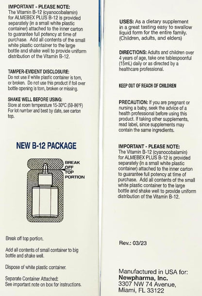 Almebex Plus B12, Neurotropic Vitamins and Choline, 473 ml