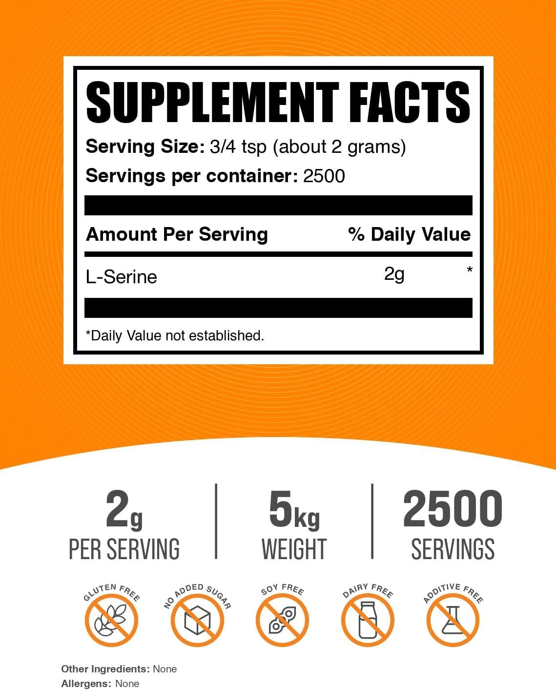 BulkSupplements.com L-Serine Powder - 2g per Serving, Unflavoured & Gluten-free, 1kg (Pack of 5) - görsel 2