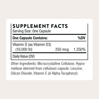 THORNE Vitamin D-10,000 - High Potency Vitamin D3 Supplement - Supports Bone, Teeth & Immune Health - 60 Capsules