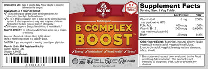 BioTree Labs Vitamin B12 Sublingual B-Complex with Methylcobalamin, B6, Biotin & Folic Acid – Cherry Flavour, 90 Tablets