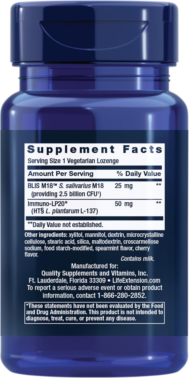 Life Extension FLORASSIST® Probiotic for Oral Hygiene - Oral Probiotic for Healthy Teeth and Gums with BLIS M18™ - Once Daily Lozenges, Gluten-free, Vegetarian, 30 Count - görsel 2