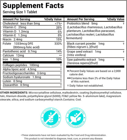DrBioCare Collagen Peptides for Women, Beauty Vitamin and Mineral Supplement, Contains Vitamin D3, Probiotics, Vitamin B Complex, Vitamin E - 120 Tablets