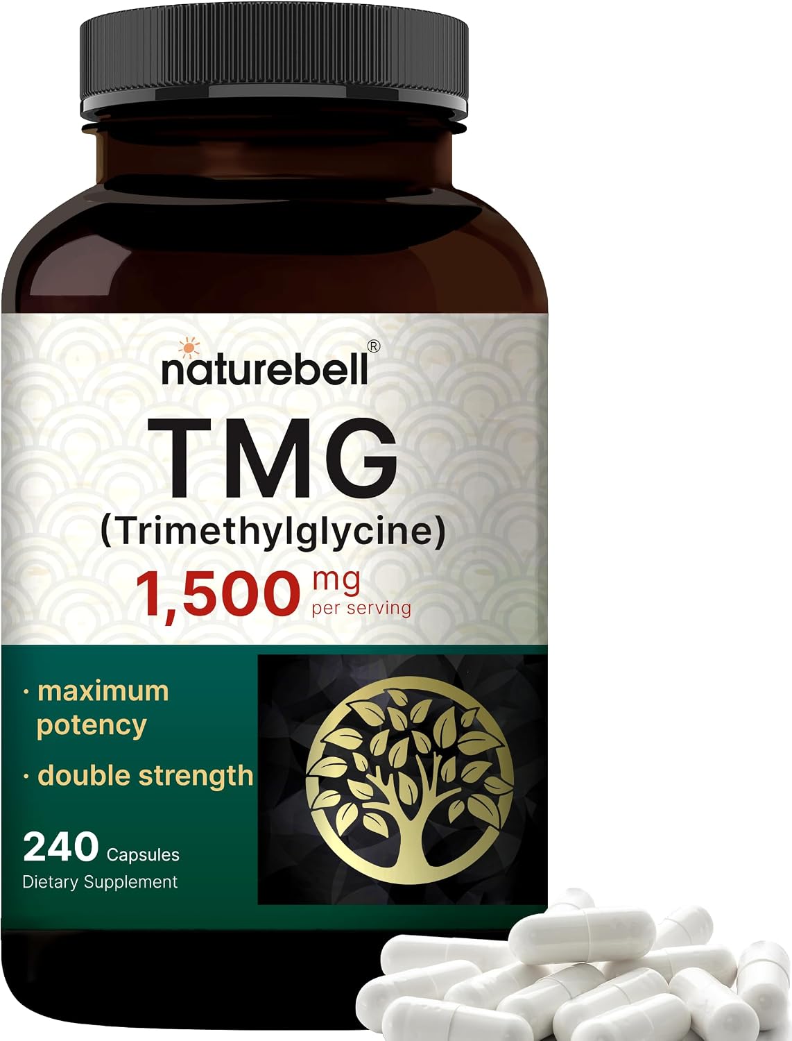 NatureBell TMG Supplements 1500mg, 240 Capsules – Max Strength Betaine Anhydrous Trimethylglycine – Supports Normal Homocysteine Metabolism, Heart & Liver Health – Non-GMO, Gluten-free - görsel 1