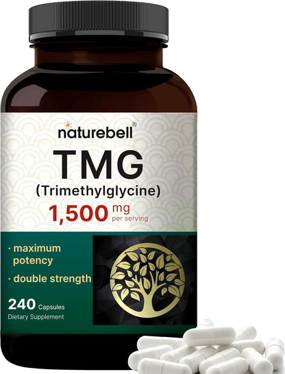 NatureBell TMG Supplements 1500mg, 240 Capsules – Max Strength Betaine Anhydrous Trimethylglycine – Supports Normal Homocysteine Metabolism, Heart & Liver Health – Non-GMO, Gluten-free