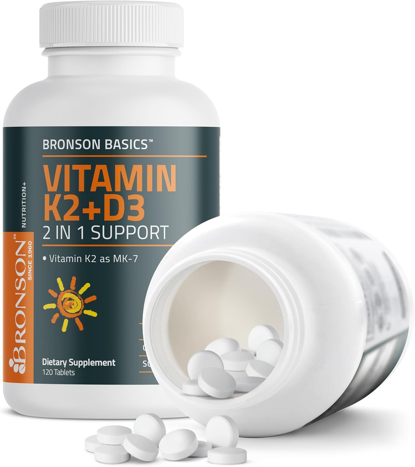 Bronson Vitamin K2 D3 (MK7) Supplement Non-GMO Formula Vitamin D3 5000 IU (125 mcg) & 90 mcg K2 MK-7, Easy to Swallow D & K Complex, 120 Tablets - görsel 6