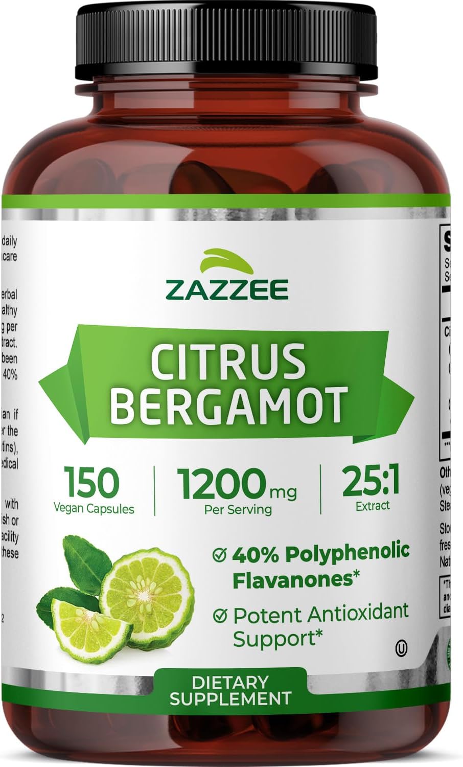 Zazzee Citrus Bergamot 25:1 Extract - High-strength, 40% Polyphenolic Flavanones, 150 Vegan Capsules - görsel 1