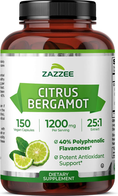 Zazzee Citrus Bergamot 25:1 Extract - High-strength, 40% Polyphenolic Flavanones, 150 Vegan Capsules