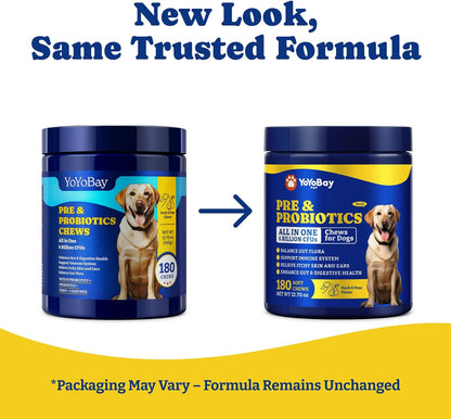 YoYoBay Probiotics for Dogs – Digestive Health, Immune Support, Itchy Skin Relief – Duck & Pear Flavour, 360 Chews (2 Pack)