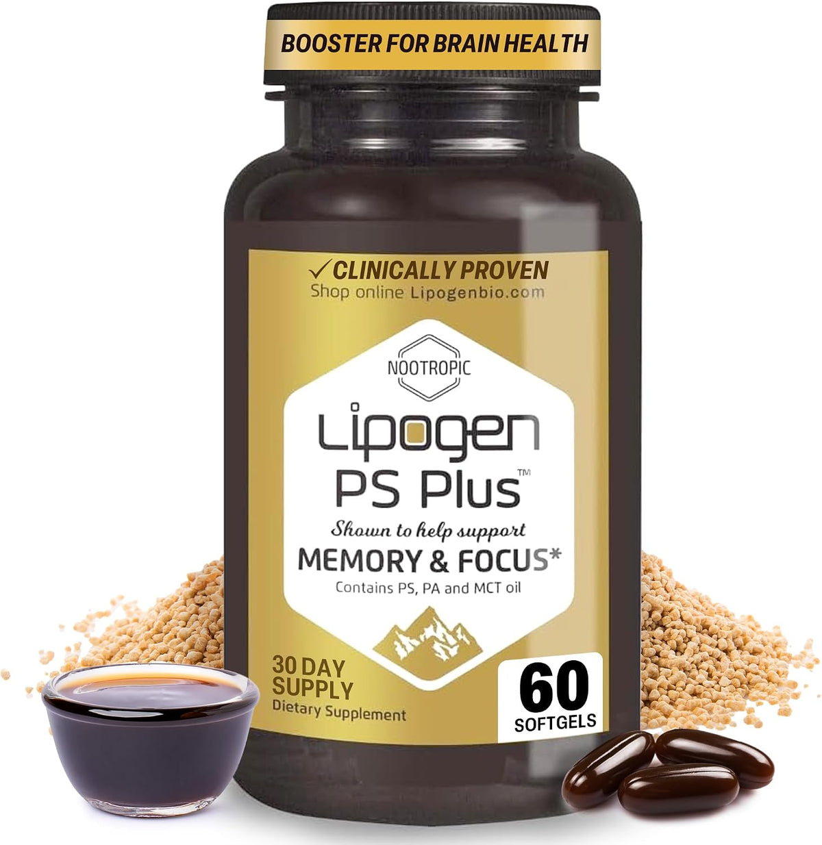 PS Plus Brain Supplements for Memory and Focus – Premium Phosphatidylserine Brain Booster for Brain Health – Nootropic – 60 Softgels for One Month’s Supply - görsel 1