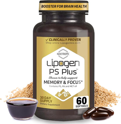 PS Plus Brain Supplements for Memory and Focus – Premium Phosphatidylserine Brain Booster for Brain Health – Nootropic – 60 Softgels for One Month’s Supply