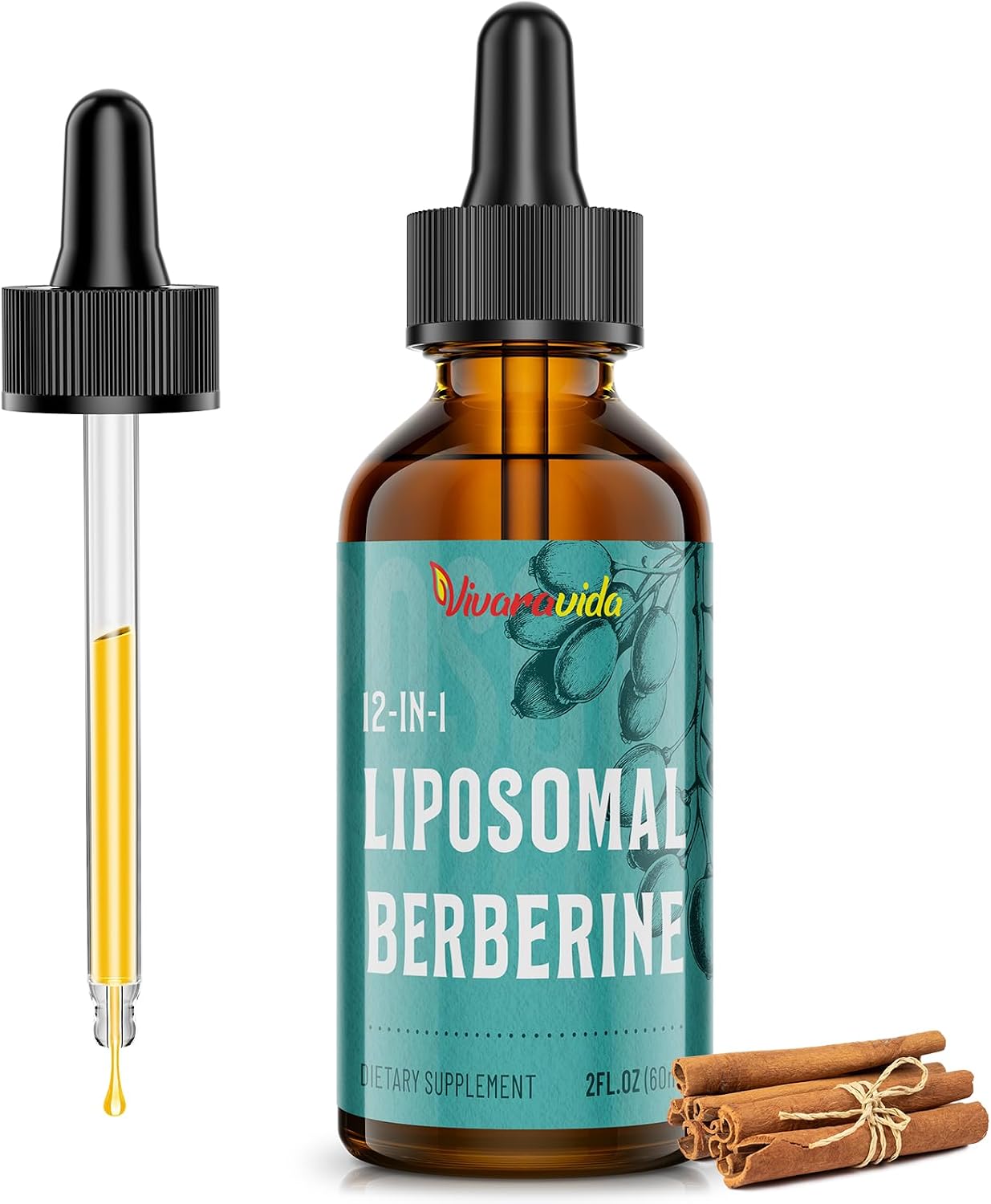 Berberine HCl Supplement 3000 mg - Liposomal Berberine HCl Liquid - AMPK Activator with Turmeric, Ceylon Cinnamon, 12 Natural Ingredients - 60 ml - görsel 1