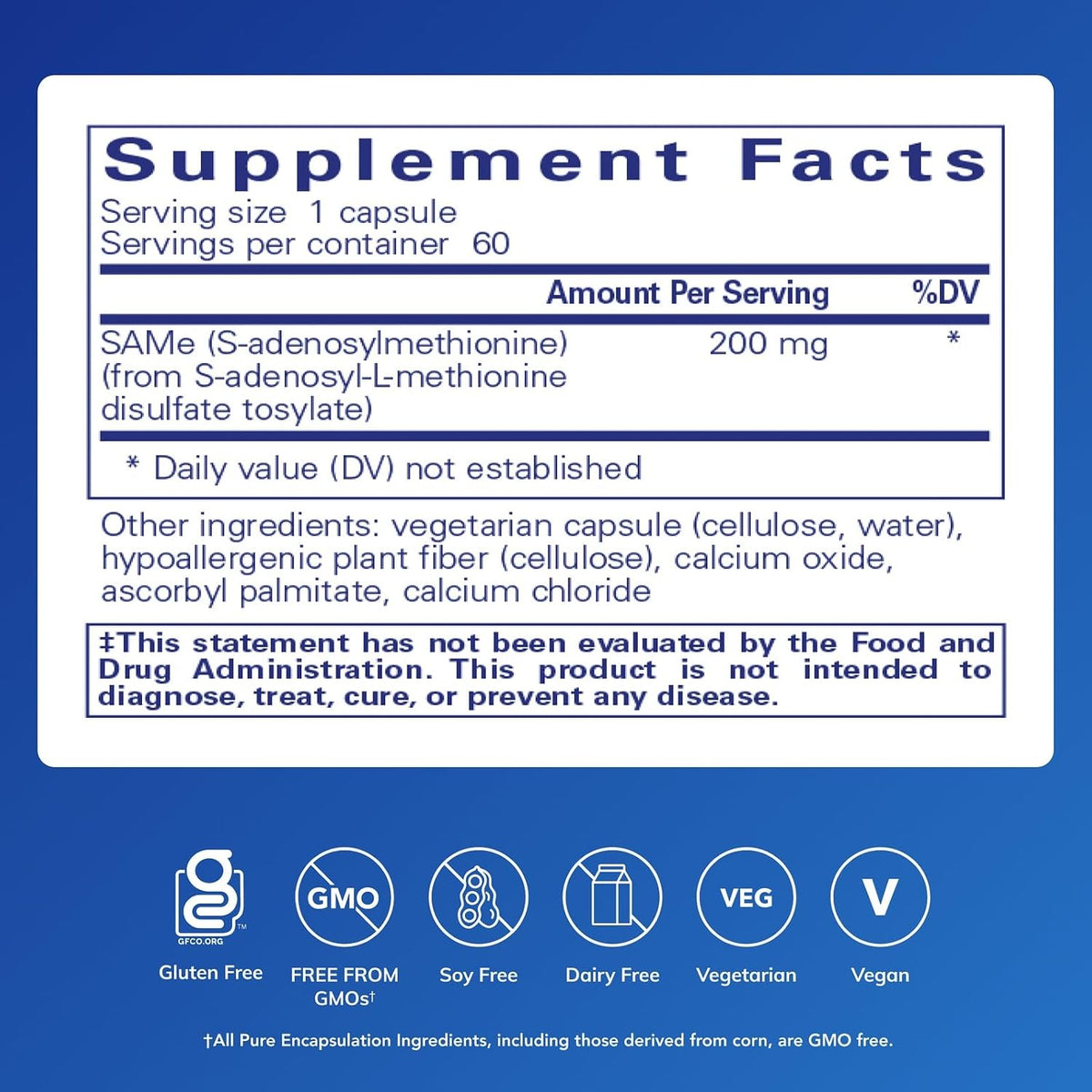 Pure Encapsulations SAMe (S-Adenosylmethionine) 200 mg – 60 Capsules - görsel 2