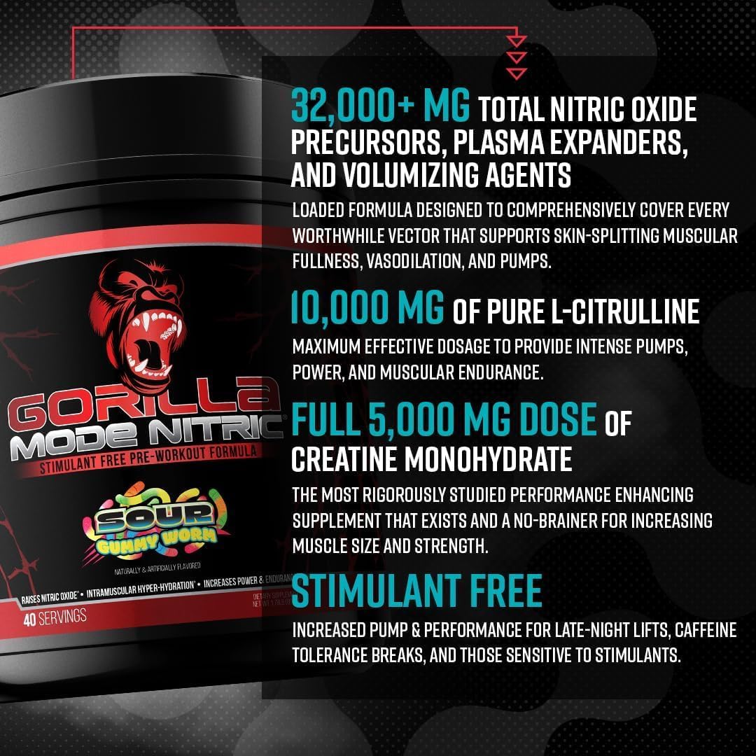 Gorilla Mode Nitric - Stimulant-Free Pre-Workout (Tigers Blood, 784g) - görsel 5