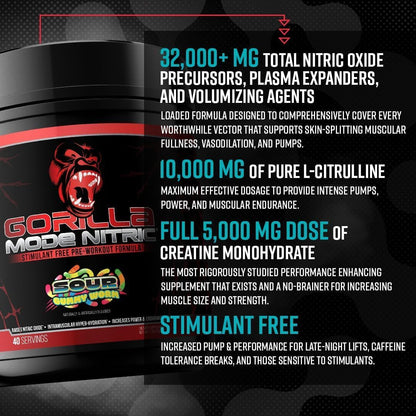 Gorilla Mode Nitric - Stimulant-Free Pre-Workout (Tigers Blood, 784g)