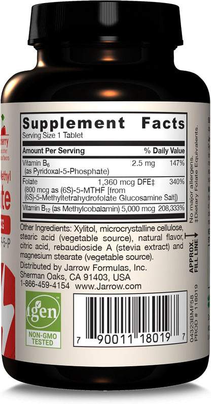 Jarrow Formulae Methyl B-12 & Methyl Folate – Bioactive B12 and B9 Supplement, 60 Chewable Tablets