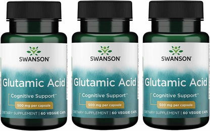 Swanson Glutamic Acid 500 mg, 60 Veg Capsules (Pack of Two)