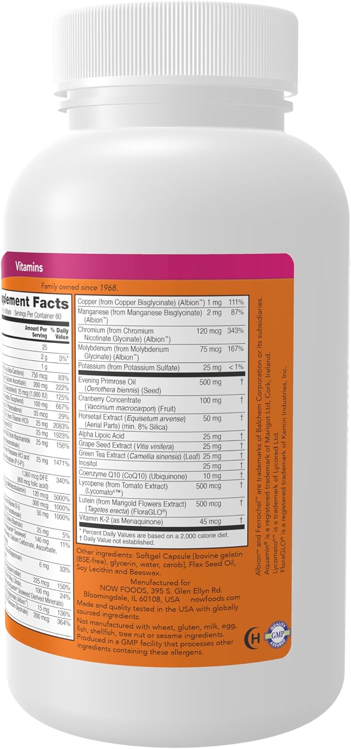 NOW Foods Eve Women's Multivitamin with Evening Primrose, Cranberry, Green Tea, Horsetail Silica & CoQ10, 180 Softgels - görsel 3
