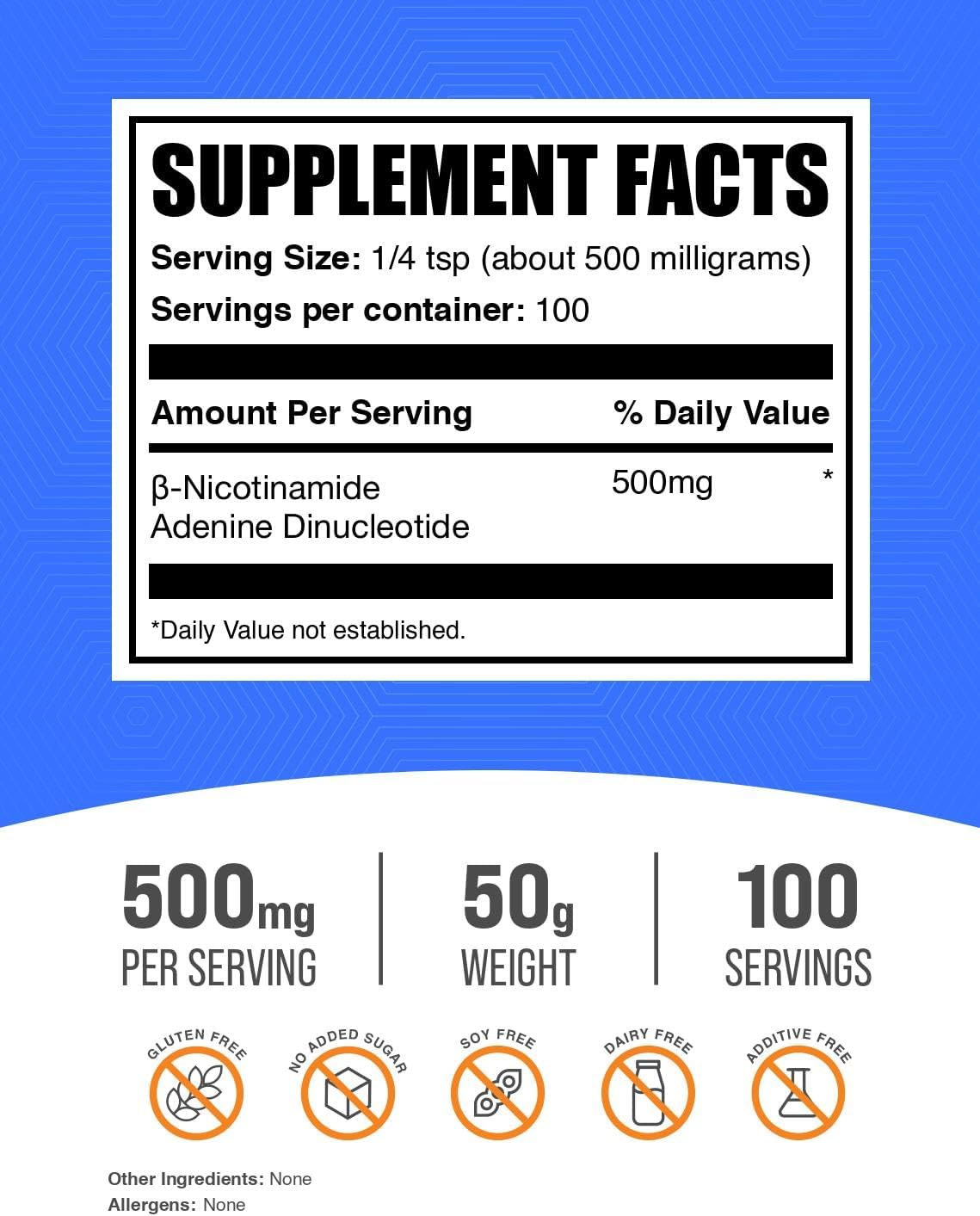 BulkSupplements.com NAD Powder - Nicotinamide Adenine Dinucleotide 500mg - Energy Support, 50g - görsel 2