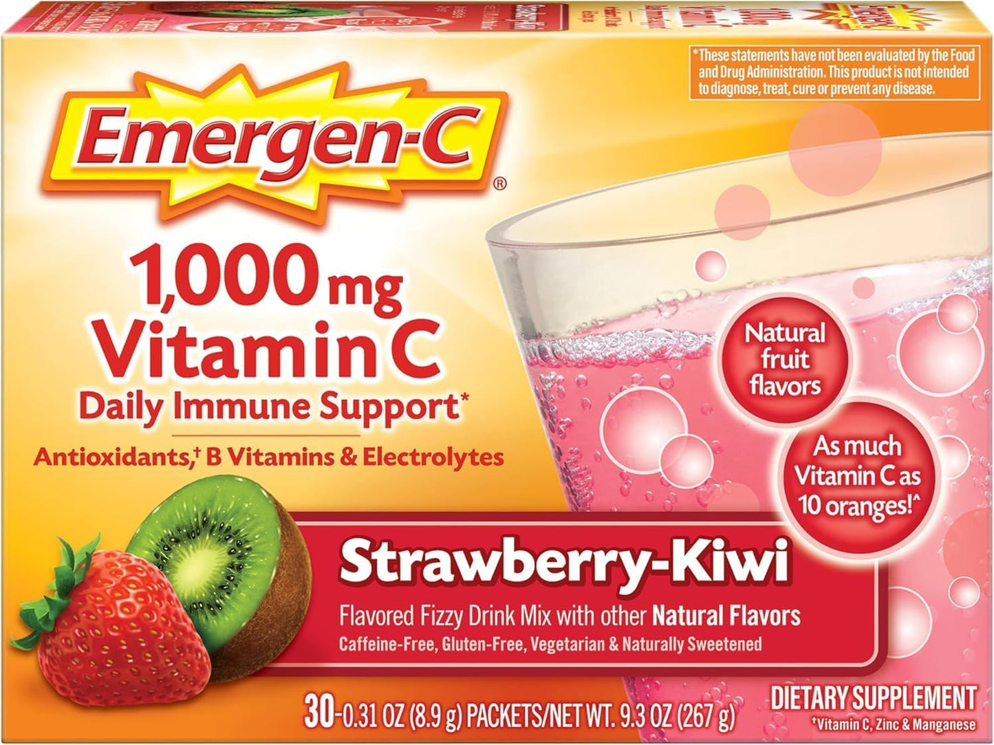 Emergen-C 1000mg Vitamin C Powder, Strawberry Kiwi Flavour, Antioxidants, B Vitamins and Electrolytes, 30 Sachets (Pack of 2) - görsel 3
