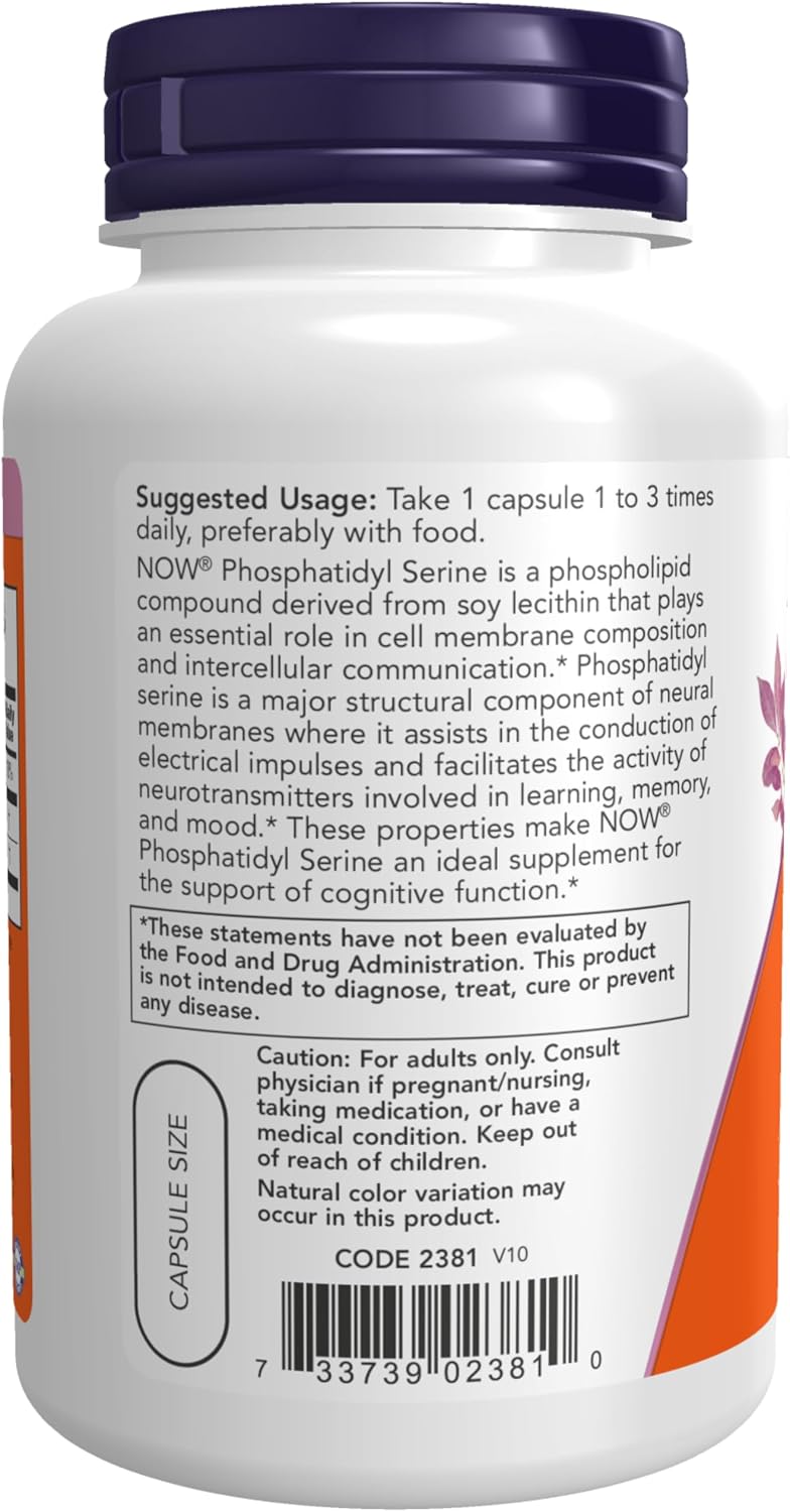 NOW Supplements, Phosphatidyl Serine 100 mg, 120 Vegan Capsules - görsel 3