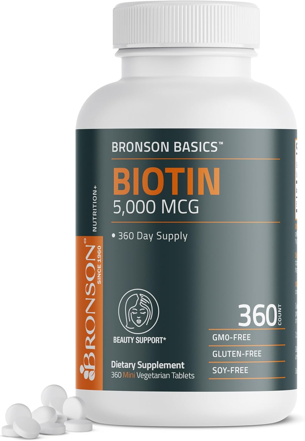 Bronson Biotin 5,000 mcg – High Potency for Healthy Hair, Skin and Nails – 360 Vegetarian Tablets - görsel 1