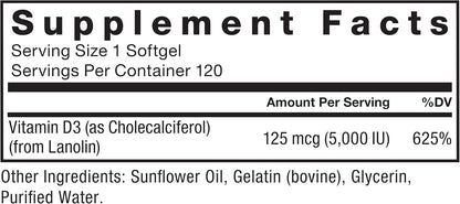 Force Factor Vitamin D3 5000 IU Softgels - High-Potency Vitamin D Supplement for Immune and Bone Health, 120 Softgels