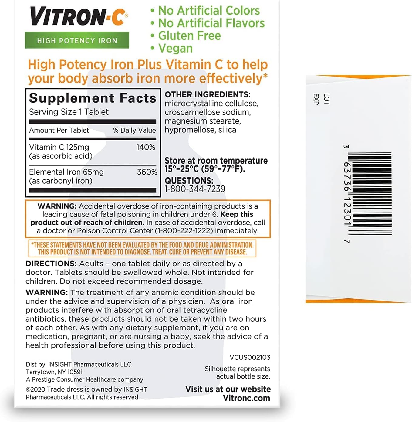 Vitron-C High Potency Iron Supplement with 125 mg Vitamin C, 60 Count | Pack of 2 - görsel 7