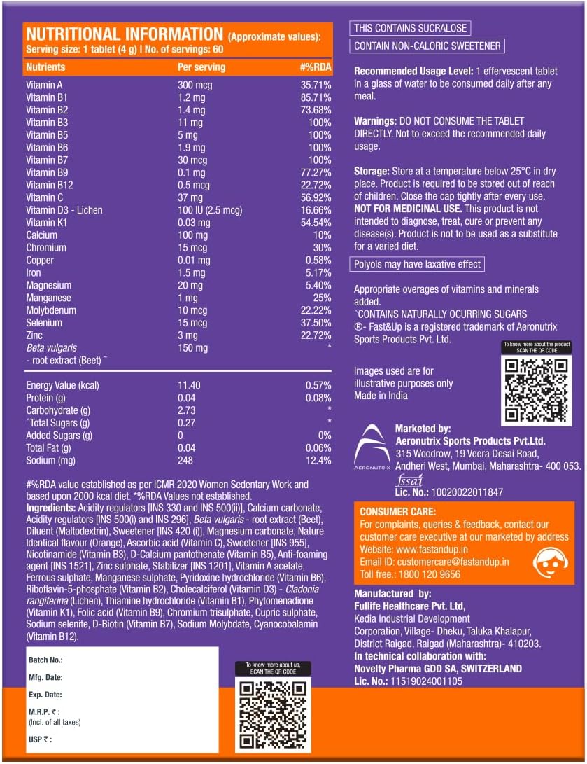 Fast & Up Vitalize Multivitamin Supplement - 60 Effervescent Tablets - Orange Flavour - görsel 4