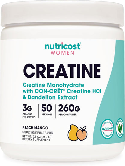 Nutricost Creatine Monohydrate Powder for Women - Peach Mango Flavour, 50 Servings
