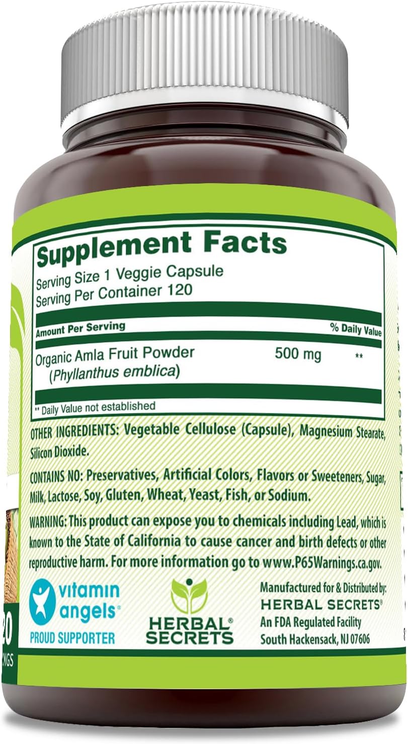 Herbal Secrets Amla Supplement | 500 Mg Per Serving | 120 Veggie Capsules | Made with Natural Amla | Supplement | Non-GMO | Gluten-free | Made in USA - görsel 2