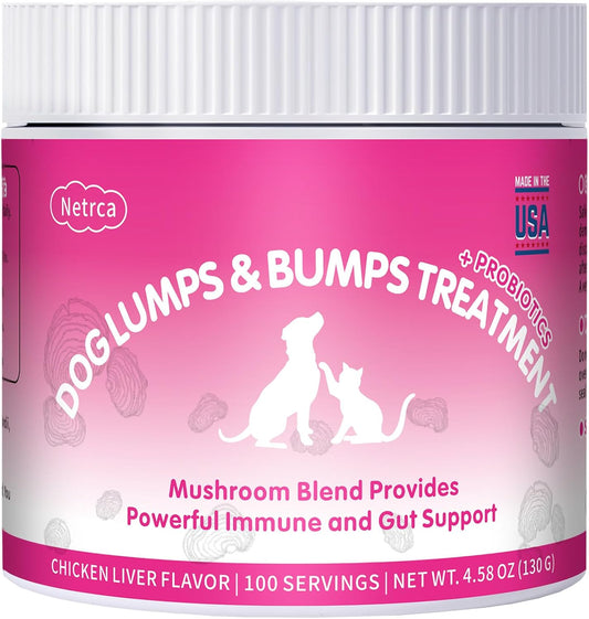 Netrca Turkey Tail Mushroom Powder for Dogs – 8 Mushroom Blend with Probiotics – Chicken Liver Flavour (130 g)