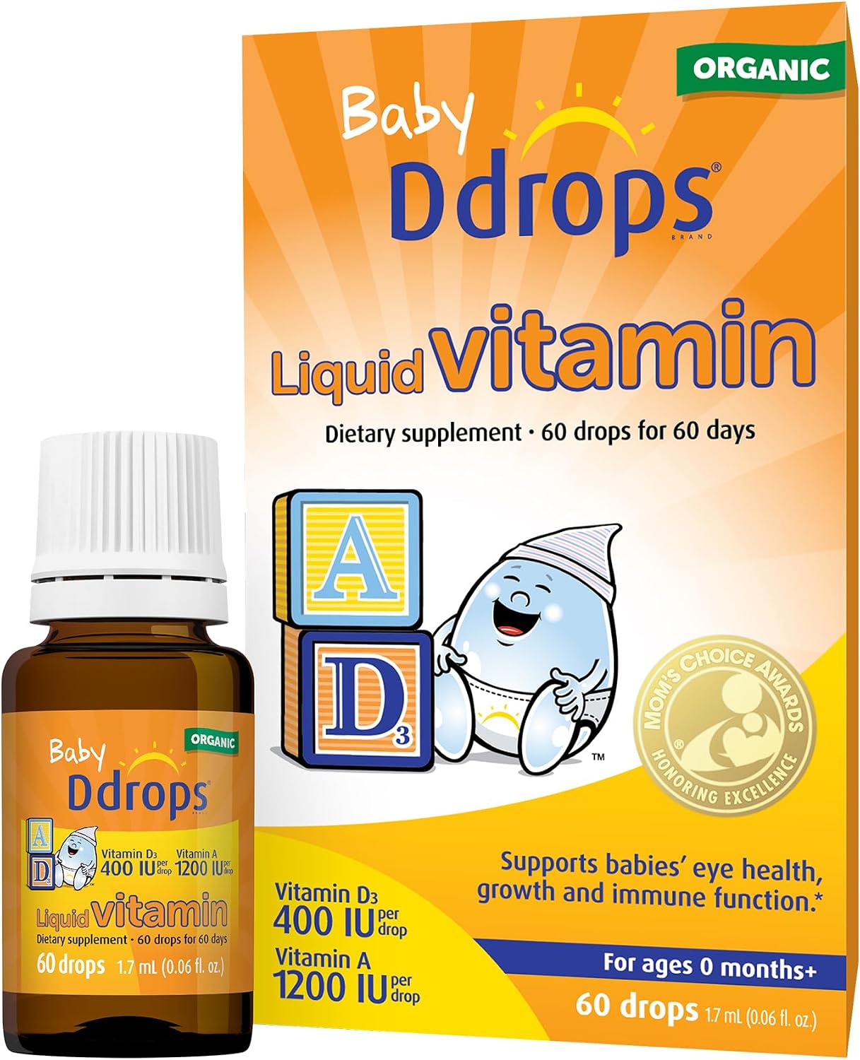Ddrops® Baby Organic Liquid Vitamins A&D Drops for Babies, 60 Drops - görsel 1